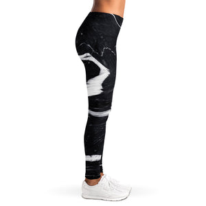 Black White Liquid Marble Print Women's Leggings