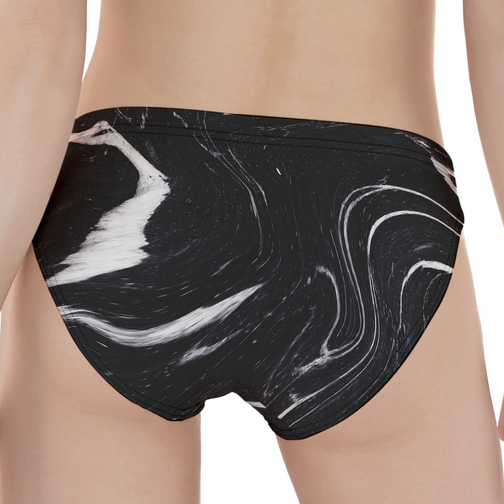 Black White Liquid Marble Print Women's Panties