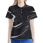 Black White Liquid Marble Print Women's Polo Shirt