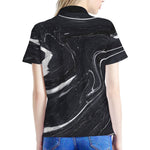 Black White Liquid Marble Print Women's Polo Shirt