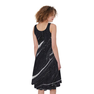 Black White Liquid Marble Print Women's Sleeveless Dress