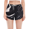 Black White Liquid Marble Print Women's Split Running Shorts