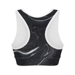 Black White Liquid Marble Print Women's Sports Bra