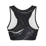 Black White Liquid Marble Print Women's Sports Bra