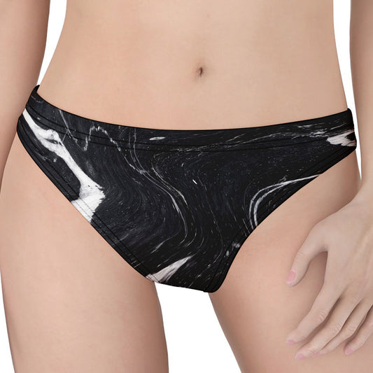 Black White Liquid Marble Print Women's Thong