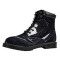Black White Liquid Marble Print Padded Collar Lace Up Boots