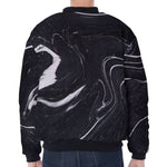 Black White Liquid Marble Print Zip Sleeve Bomber Jacket