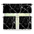 Black White Natural Marble Print 3 Piece Kitchen Curtains