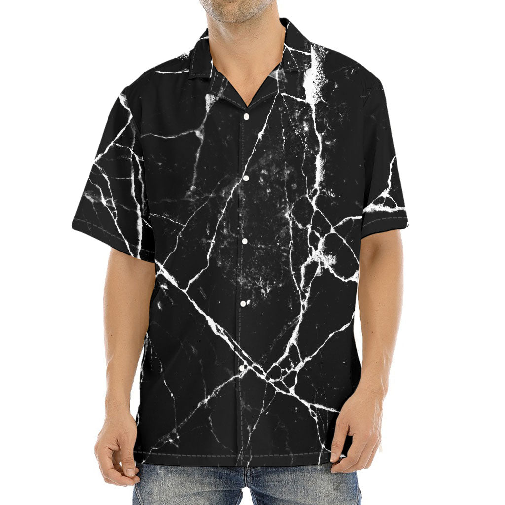 Black White Natural Marble Print Aloha Shirt