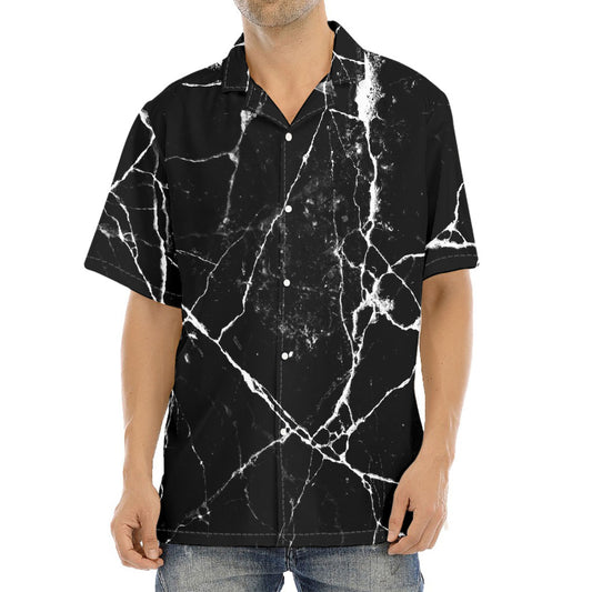 Black White Natural Marble Print Aloha Shirt