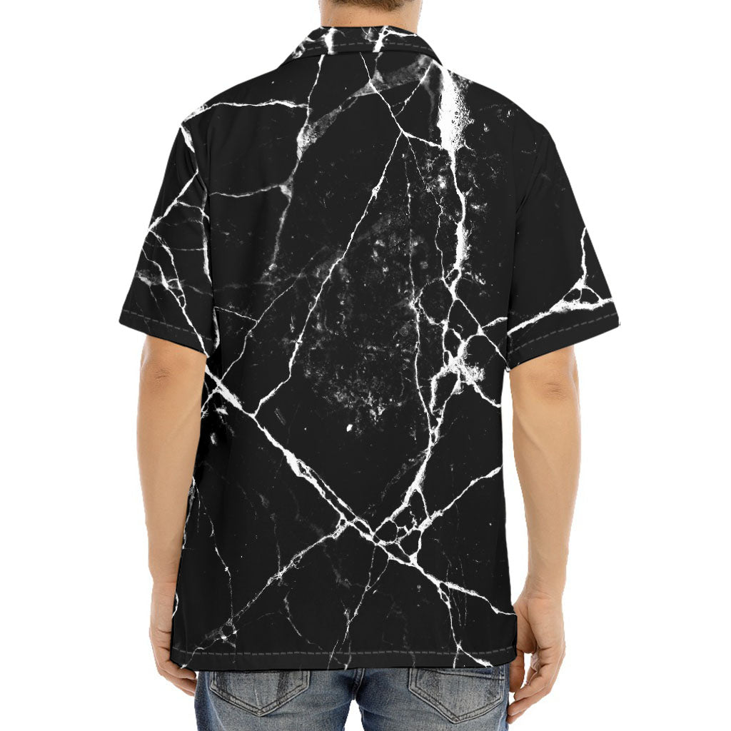 Black White Natural Marble Print Aloha Shirt