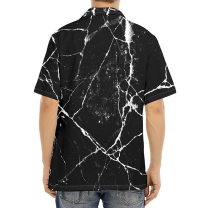Black White Natural Marble Print Aloha Shirt