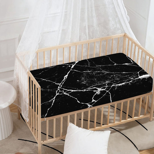 Black White Natural Marble Print Baby Crib Sheet