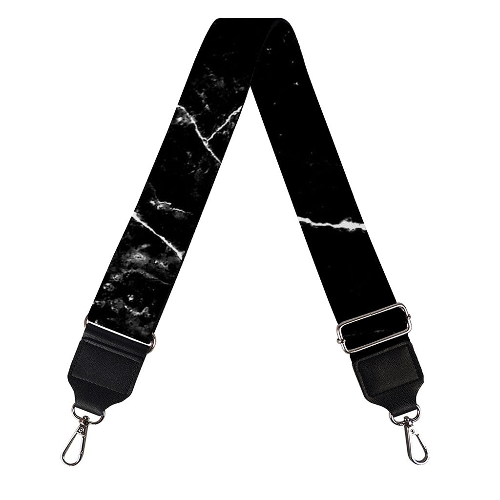 Black White Natural Marble Print Bag Strap
