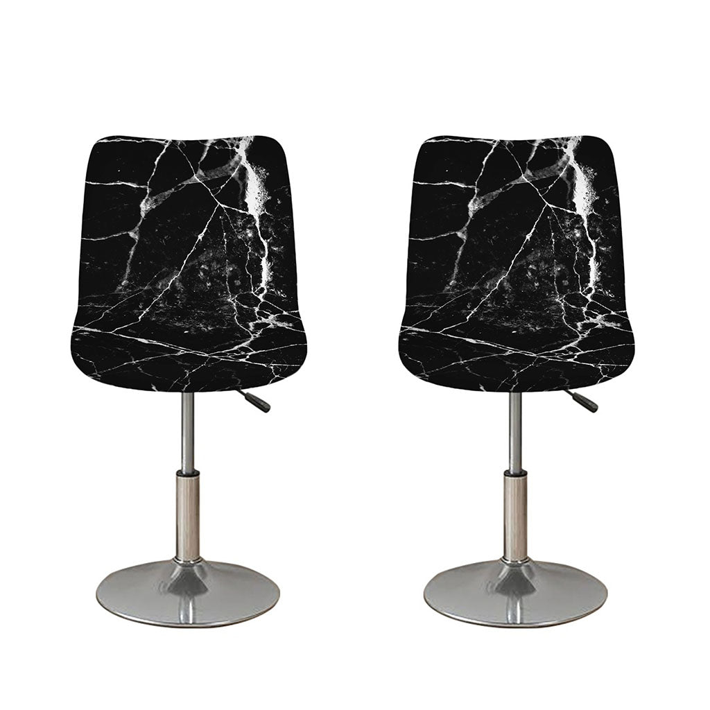 Black White Natural Marble Print Bar Stool Covers