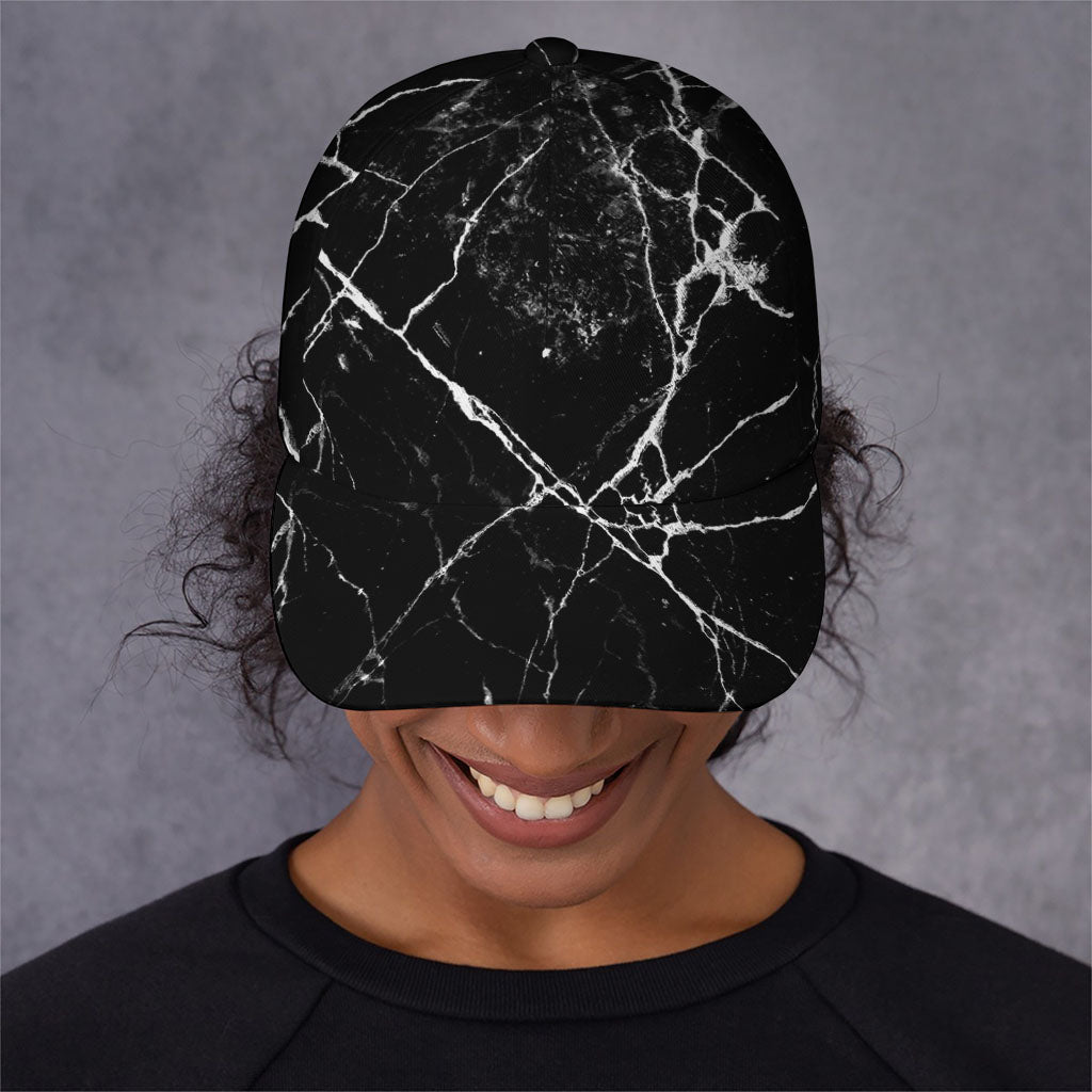 Black White Natural Marble Print Baseball Cap