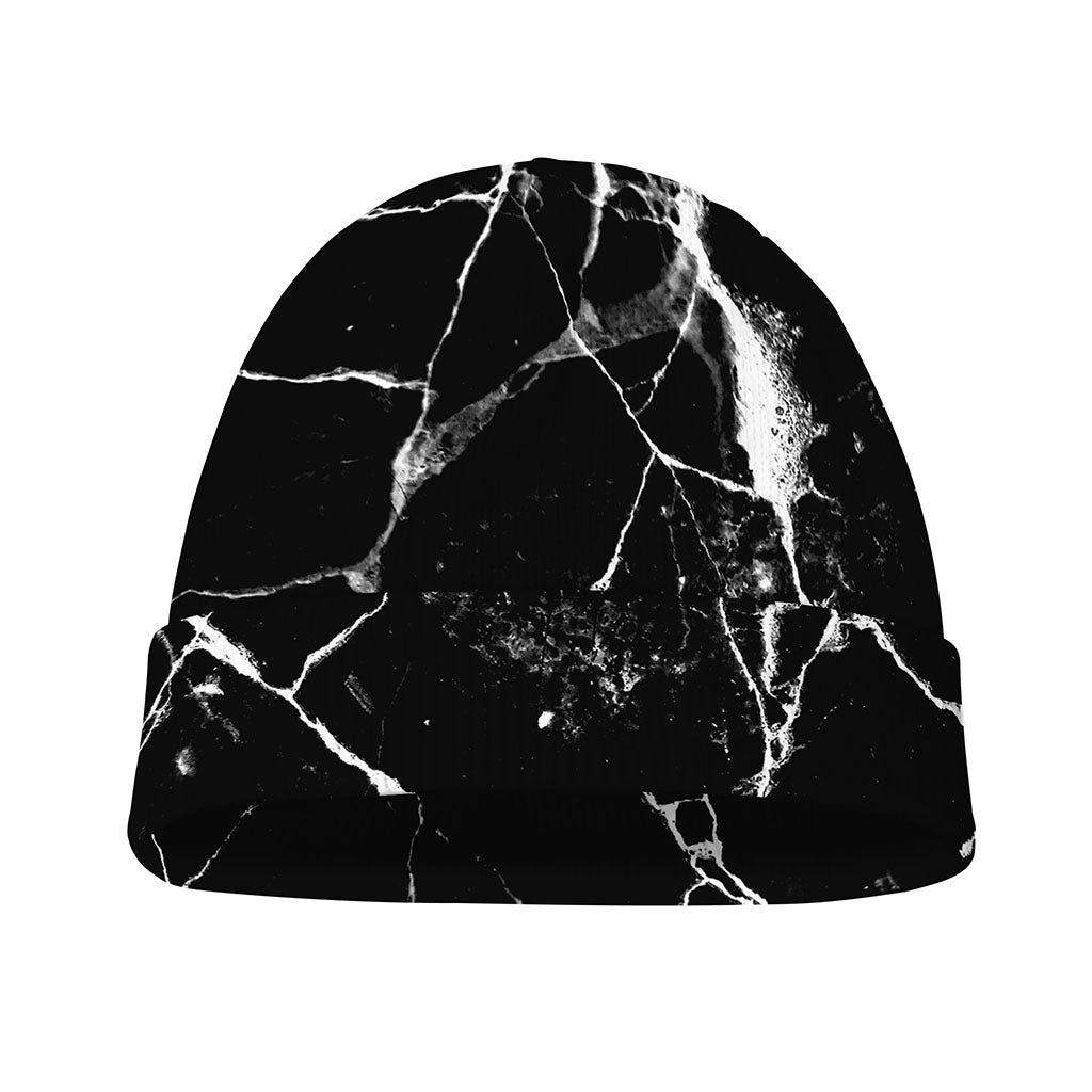 Black White Natural Marble Print Beanie