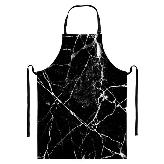 Black White Natural Marble Print Bib Apron With Pocket