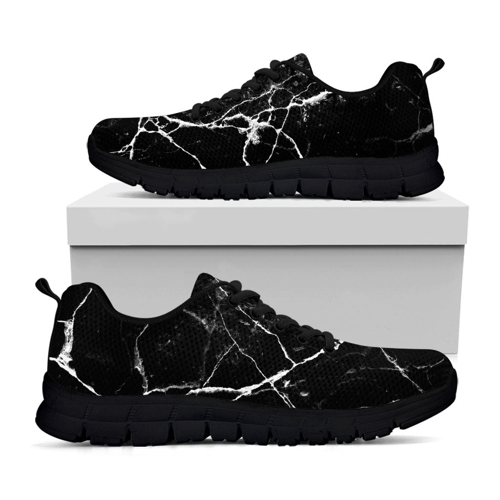 Black White Natural Marble Print Black Running Shoes