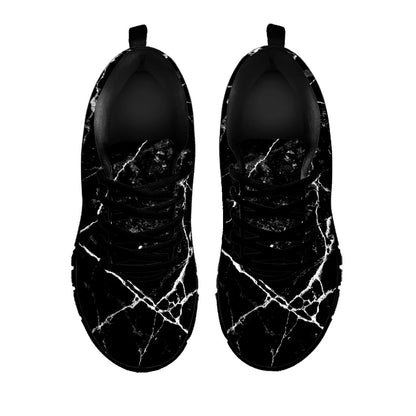 Black White Natural Marble Print Black Running Shoes