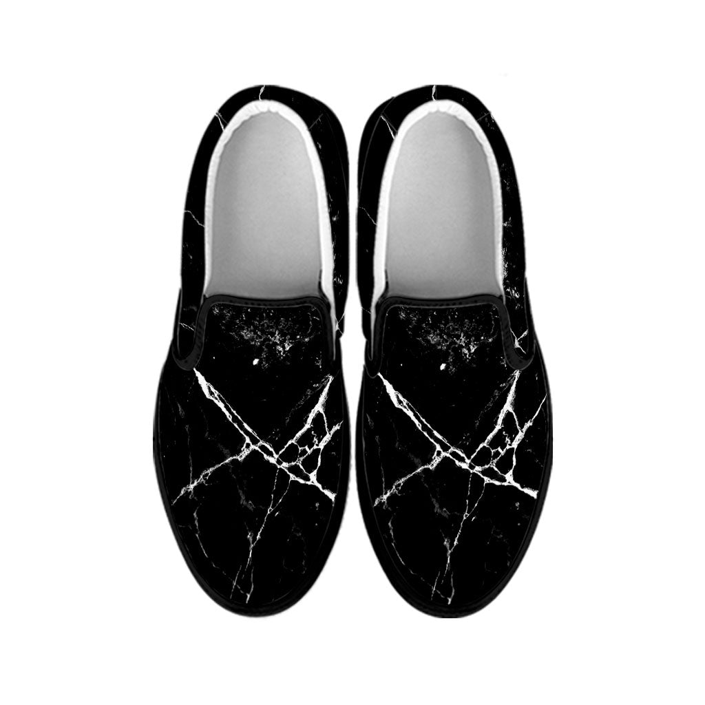 Black White Natural Marble Print Black Slip On Sneakers