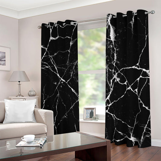 Black White Natural Marble Print Blackout Grommet Curtains