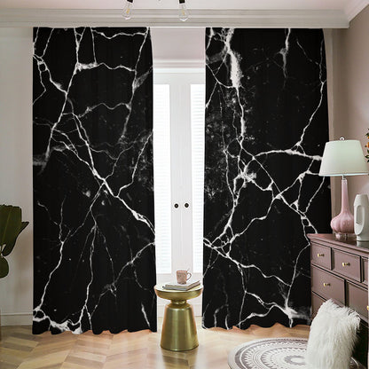 Black White Natural Marble Print Blackout Pencil Pleat Curtains