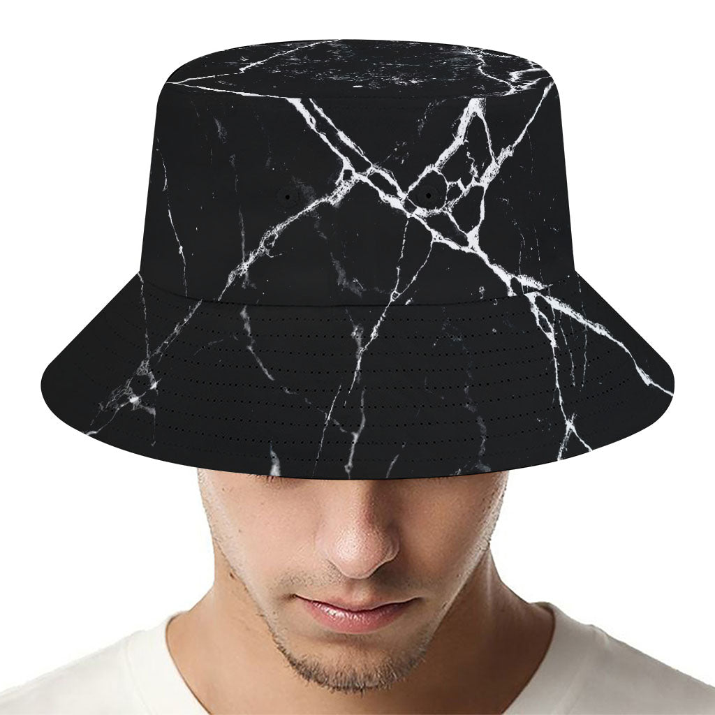 Black White Natural Marble Print Bucket Hat