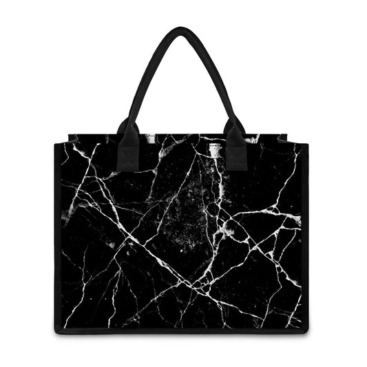 Black White Natural Marble Print Canvas Tote Bag