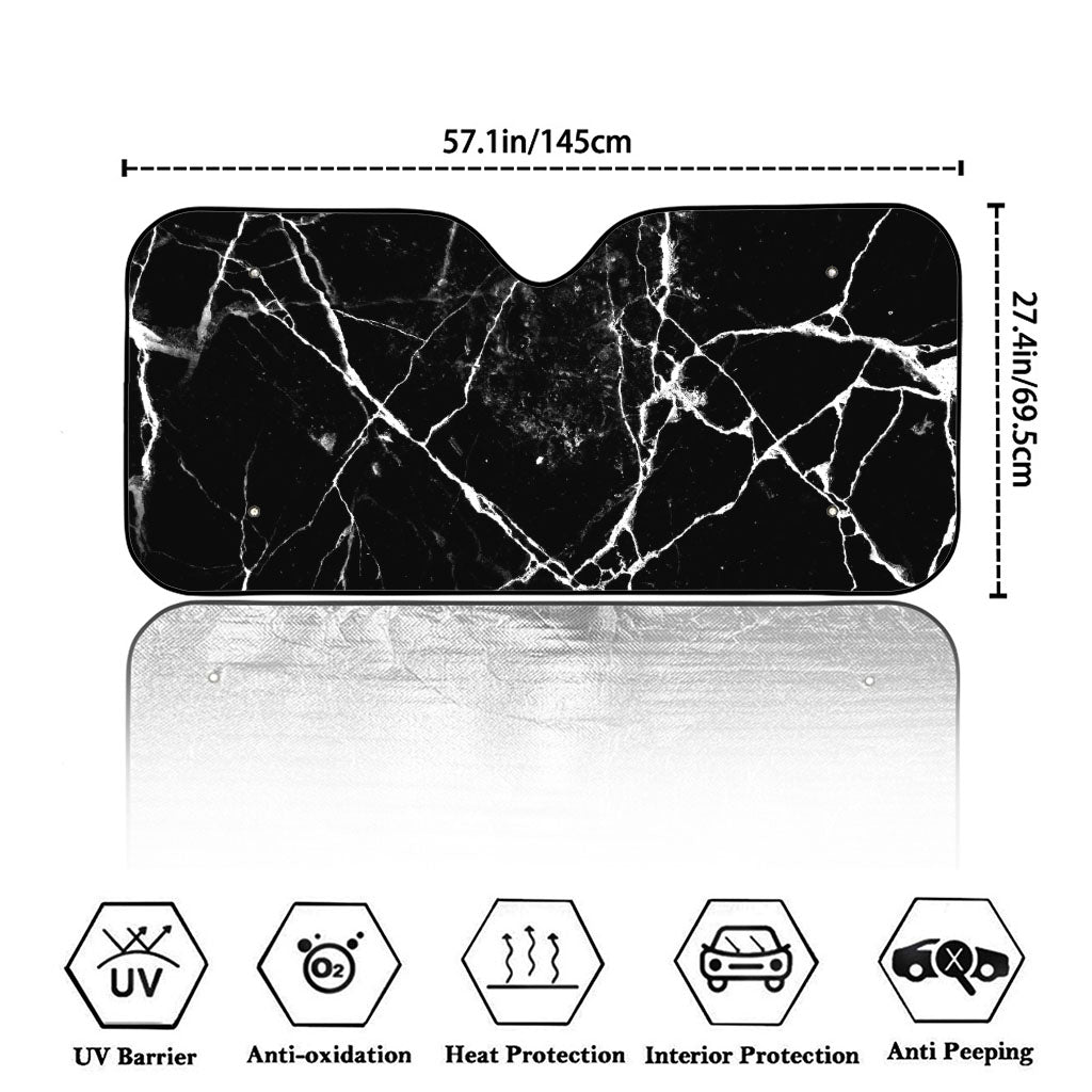 Black White Natural Marble Print Car Windshield Sun Shade