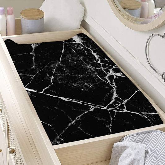 Black White Natural Marble Print Changing Pad Cover