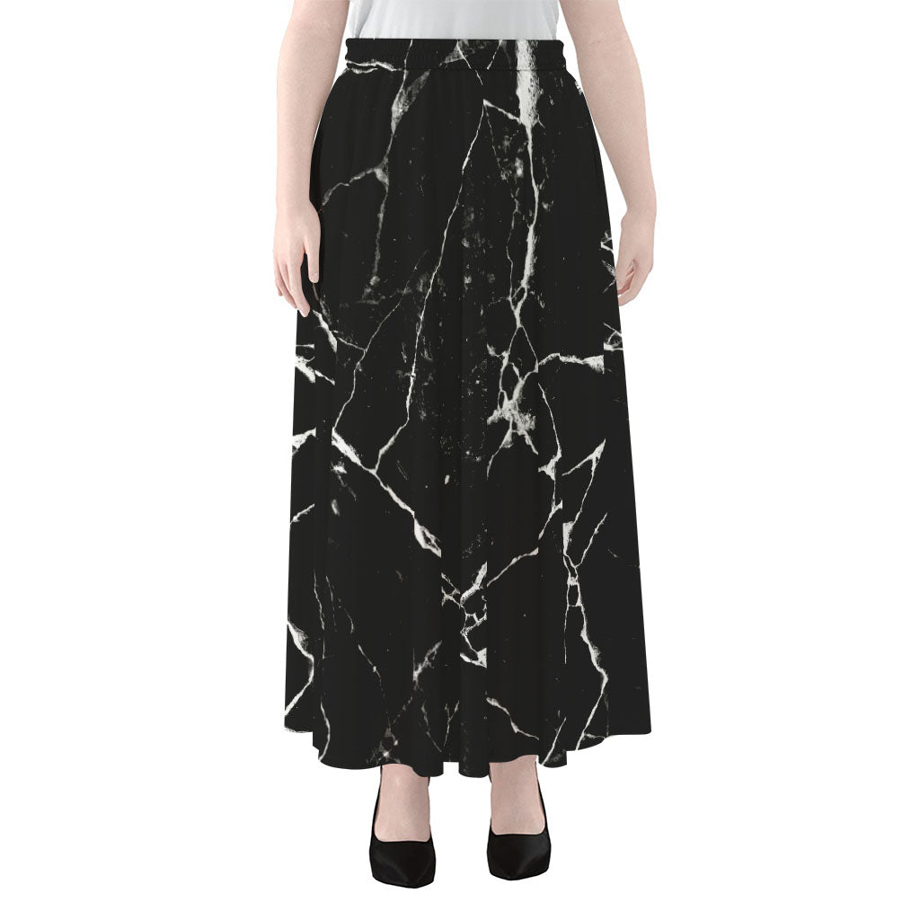 Black White Natural Marble Print Chiffon Maxi Skirt
