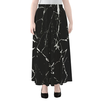 Black White Natural Marble Print Chiffon Maxi Skirt