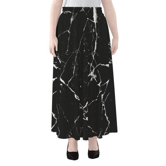Black White Natural Marble Print Chiffon Maxi Skirt
