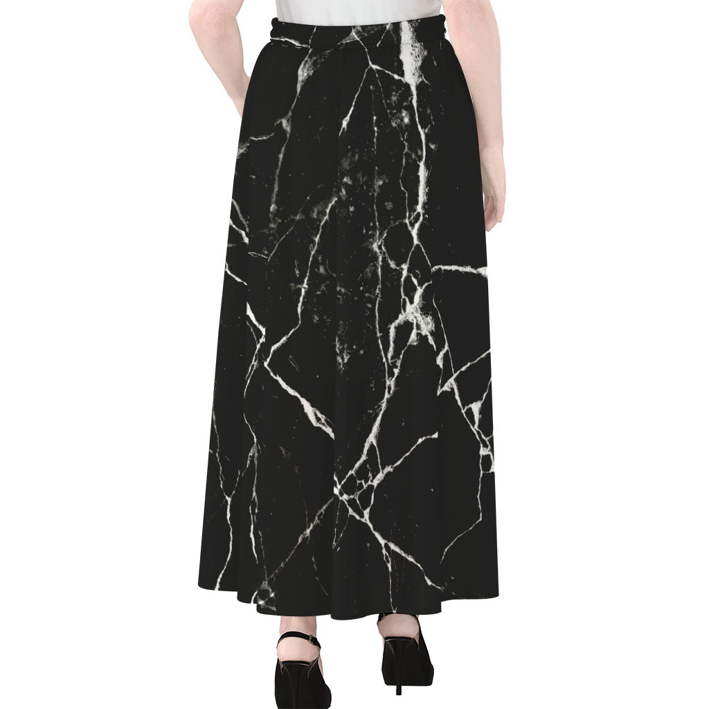 Black White Natural Marble Print Chiffon Maxi Skirt
