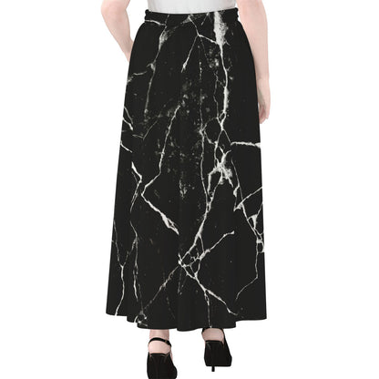 Black White Natural Marble Print Chiffon Maxi Skirt