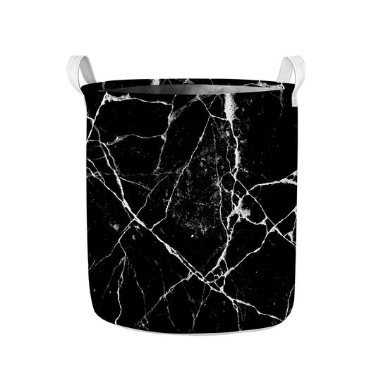 Black White Natural Marble Print Collapsible Laundry Basket