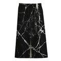 Black White Natural Marble Print Cotton Front Slit Maxi Skirt