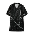 Black White Natural Marble Print Cotton Hawaiian Shirt