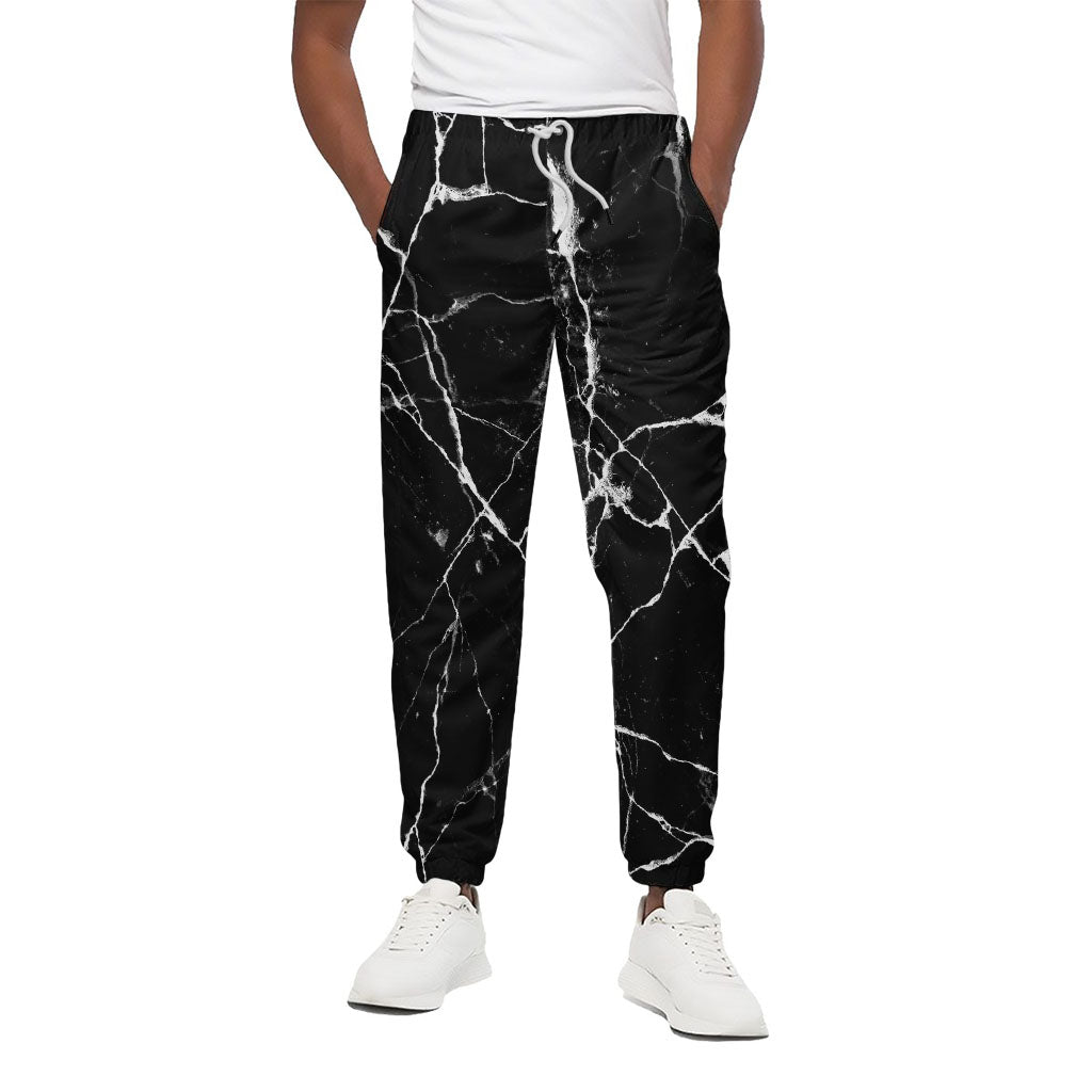 Black White Natural Marble Print Cotton Pants