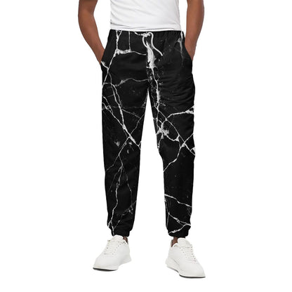 Black White Natural Marble Print Cotton Pants