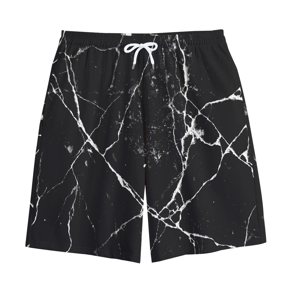 Black White Natural Marble Print Cotton Shorts