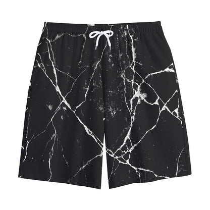 Black White Natural Marble Print Cotton Shorts