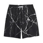 Black White Natural Marble Print Cotton Shorts