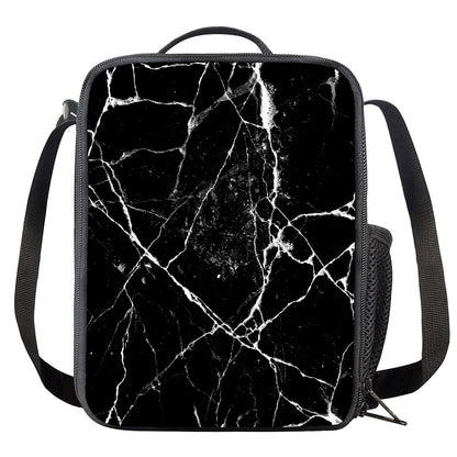 Black White Natural Marble Print Crossbody Lunch Bag