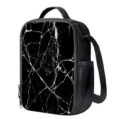 Black White Natural Marble Print Crossbody Lunch Bag