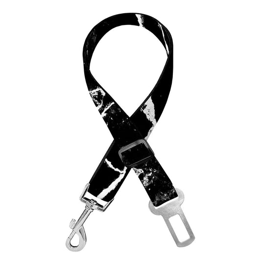 Black White Natural Marble Print Dog Seat Belt