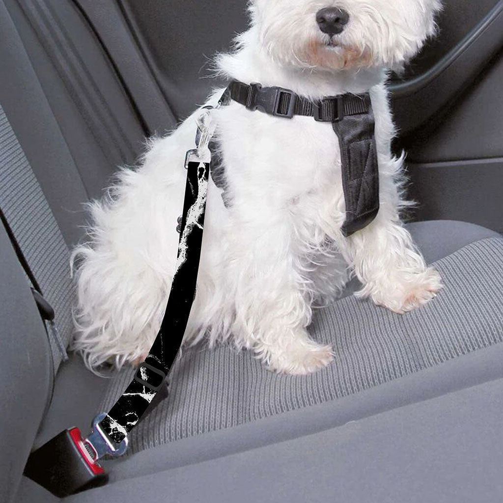 Black White Natural Marble Print Dog Seat Belt