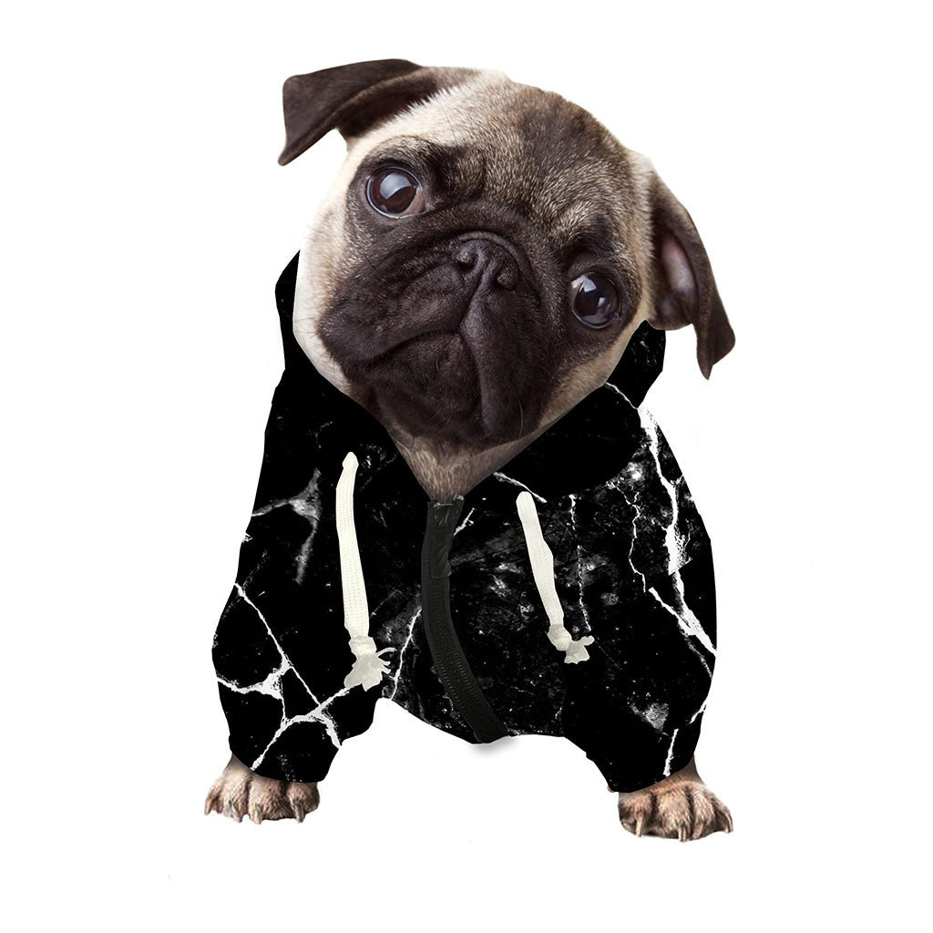 Black White Natural Marble Print Dog Zip Up Hoodie
