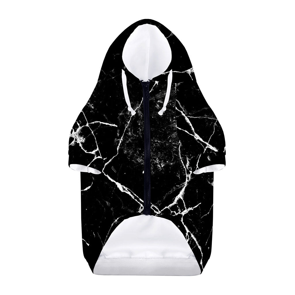 Black White Natural Marble Print Dog Zip Up Hoodie